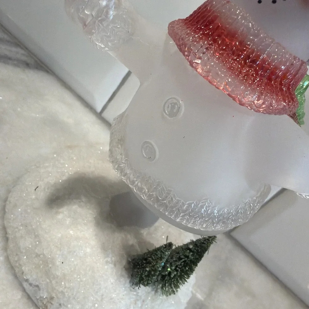 Vintage * Ice Skating Snowman Votive Tea Light Lamp Style * Frosted  Glass 001